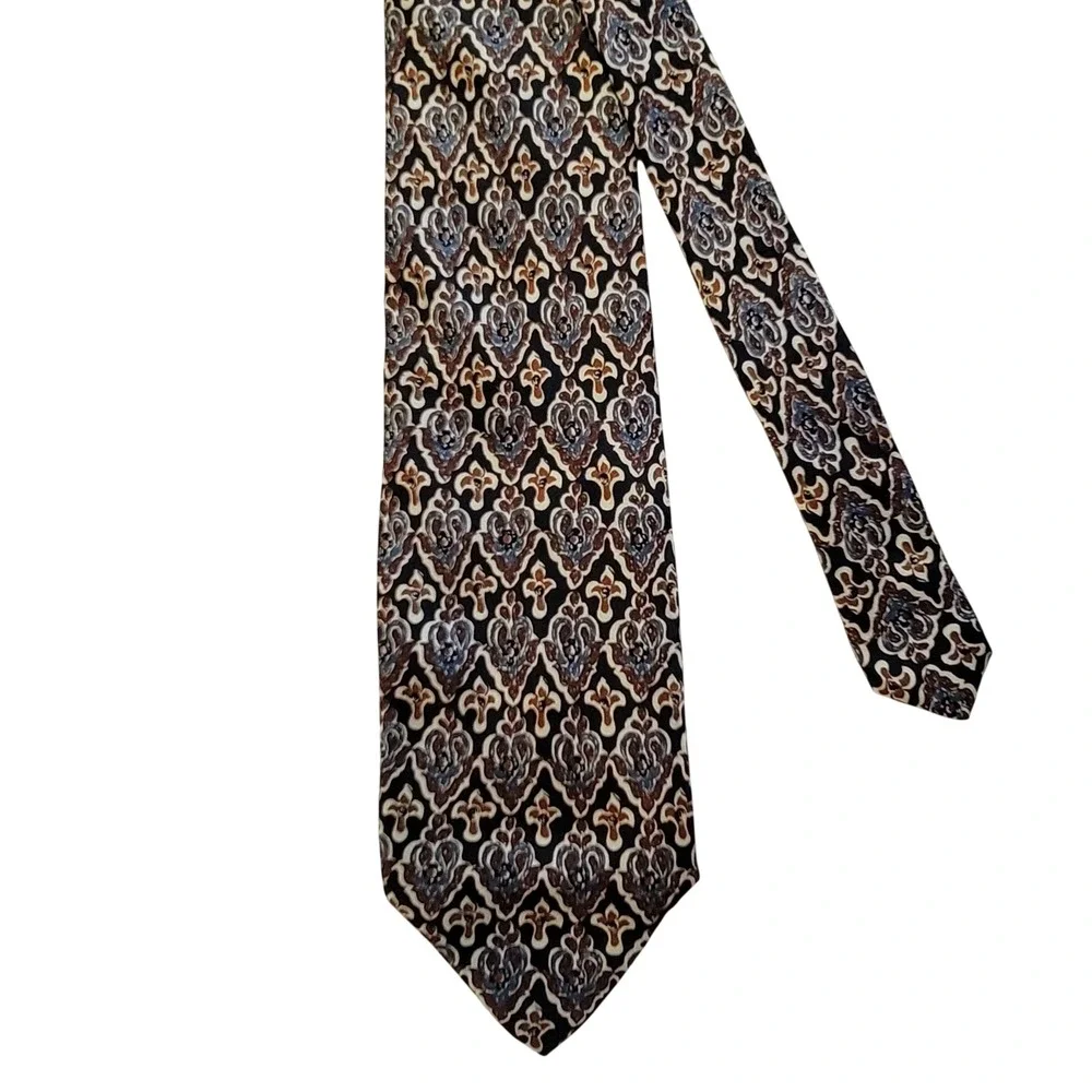 Joseph Abboud Tie Mens OS Blue Brown Damask Geometric Silk Made in Italy Classic